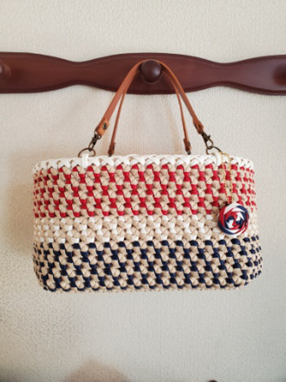 エコクラフト 花結び長財布&バッグ How to make a paper band flower knot braided bag #3 - YouTube かごバッグ