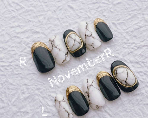 LA631☆黒×大理石ネイルチップ ネイルチップ（つけ爪） NovemberR 通販