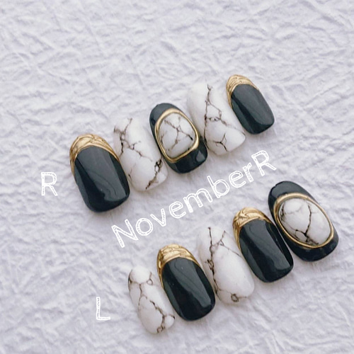 LA631☆黒×大理石ネイルチップ ネイルチップ（つけ爪） NovemberR 通販