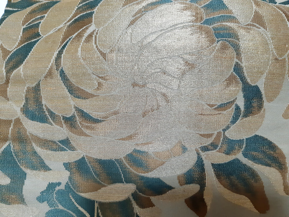 ワンタッチ帯　くらわん帯　正絹名古屋帯リメイク　アンティークくすみ深緑菊文様　作り帯　 3枚目の画像