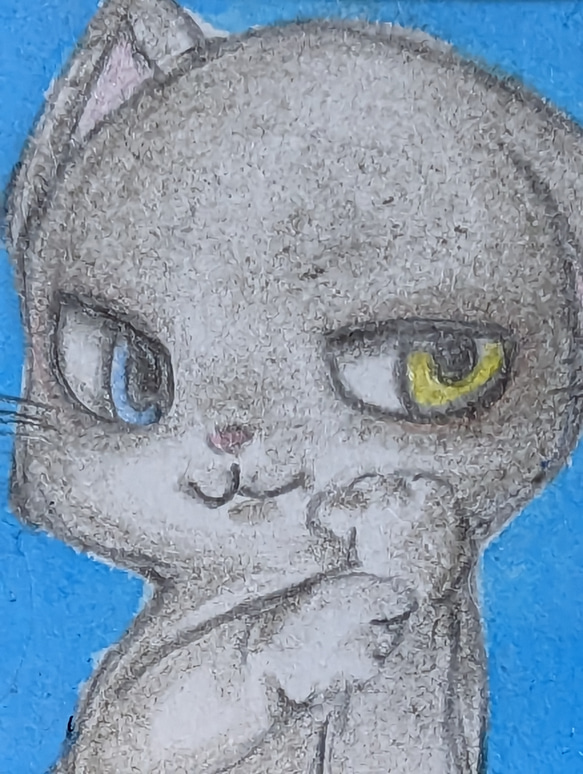 グレーな猫ちゃんイラスト★ちょっとアニメチックバージョン（フォトフレーム入り） 3枚目の画像