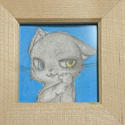 グレーな猫ちゃんイラスト★ちょっとアニメチックバージョン（フォトフレーム入り） 1枚目の画像