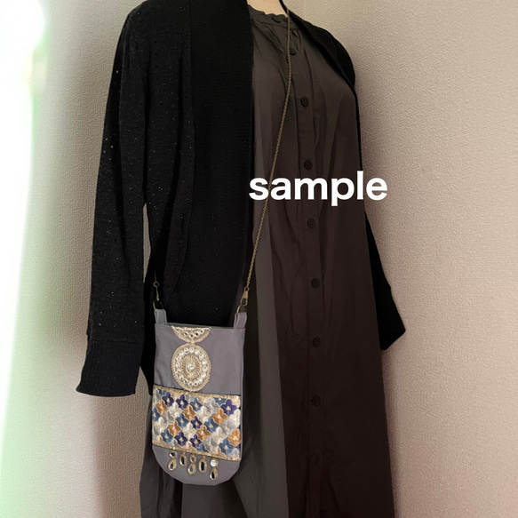 【帆布】刺繍リボンのスマホポシェット☆モカベージュ 6枚目の画像