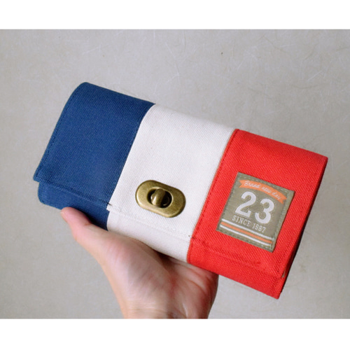倉敷帆布＊トリコロール＊ブルー＆生成り＆レッド＊長財布 長財布 