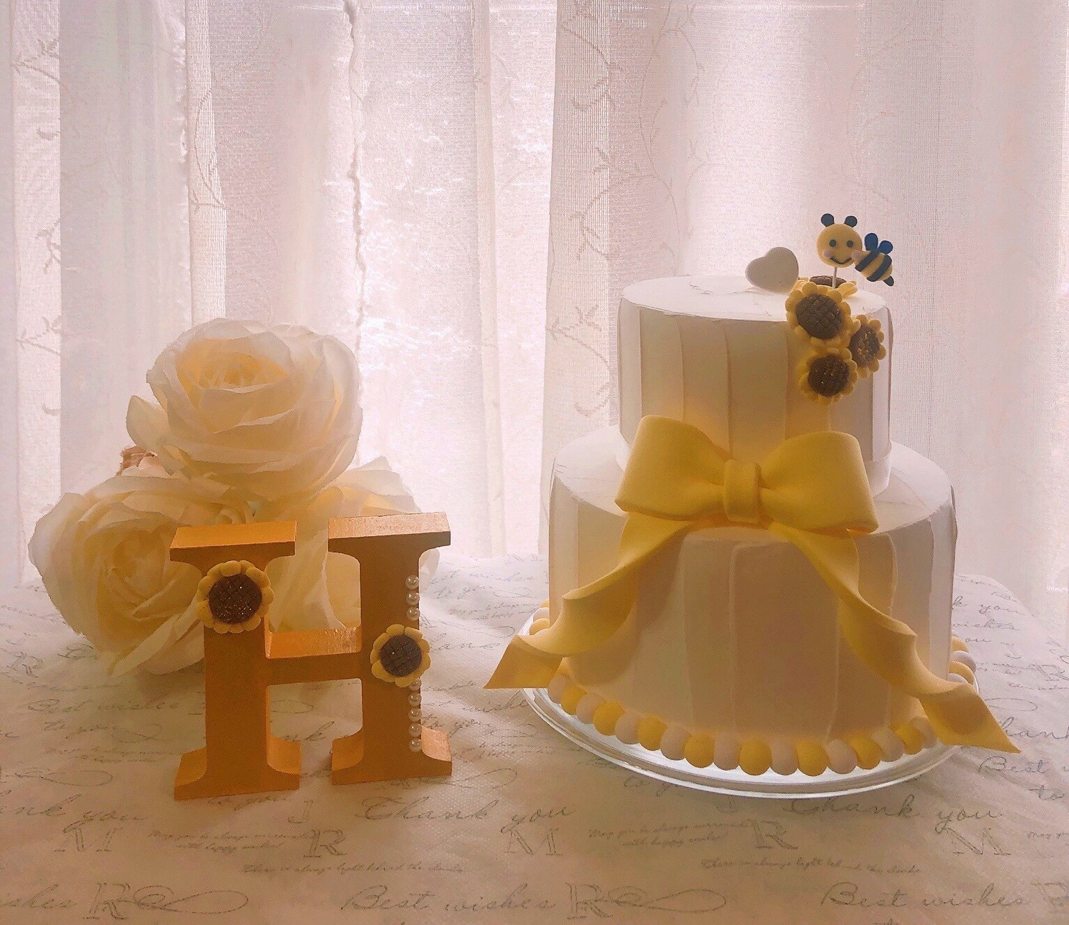 ひまわりのクレイケーキとイニシャルオブジェセット 7,776円