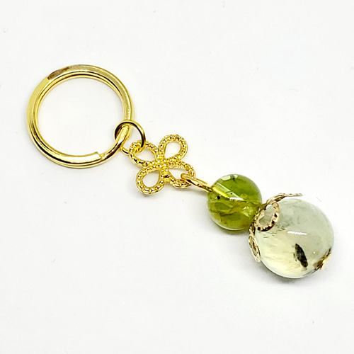 天然石＊プレナイト&ペリドット＊キーホルダー/ストラップ/チャーム