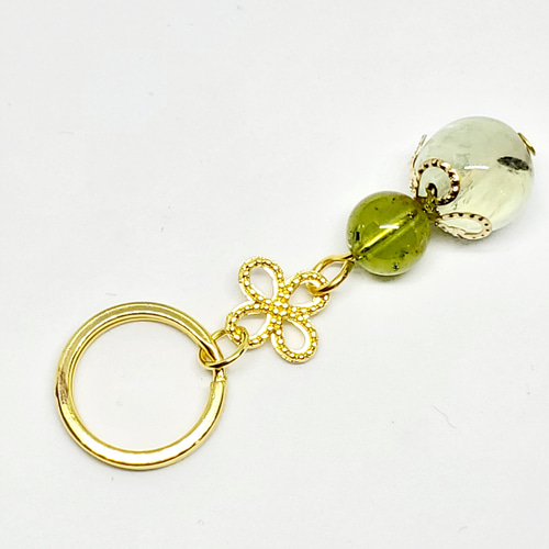 天然石＊プレナイト&ペリドット＊キーホルダー/ストラップ/チャーム