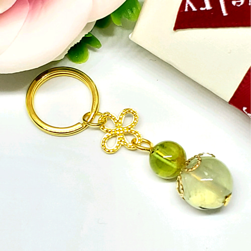 天然石＊プレナイト&ペリドット＊キーホルダー/ストラップ/チャーム