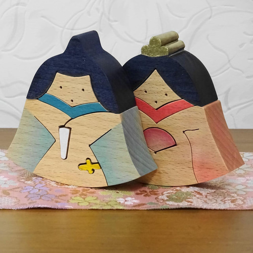 かわいいおひな様 雛人形 桃の節句 木製 木工 組木 手作り -5c