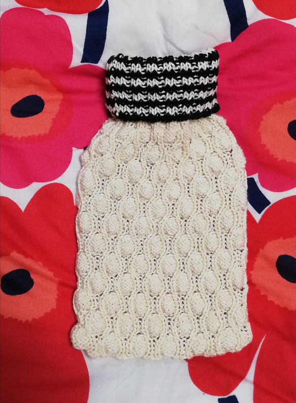 手編みカバー　fashy 2リットル　繭玉編み　棒針　湯たんぽ　氷まくら　一年中　綿　母の日ギフト 1枚目の画像