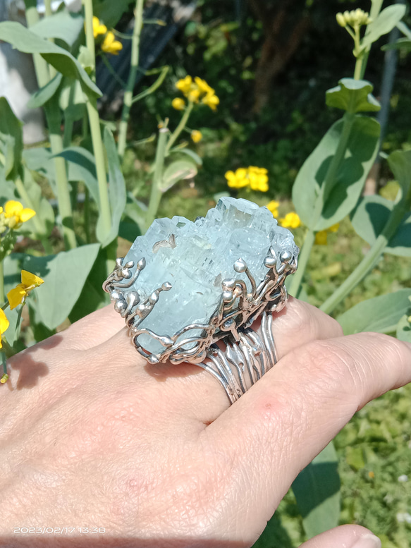 海藍寶原礦手工銀戒 純銀戒指~ 「Light beam」~ Aquamarine Mineral Silver Ring 第20張的照片