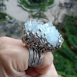 海藍寶原礦手工銀戒 純銀戒指~ 「Light beam」~ Aquamarine Mineral Silver Ring 第12張的照片