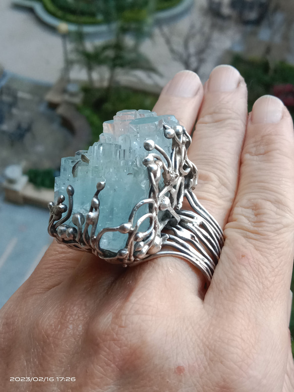 海藍寶原礦手工銀戒 純銀戒指~ 「Light beam」~ Aquamarine Mineral Silver Ring 第11張的照片