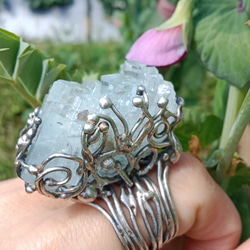 海藍寶原礦手工銀戒 純銀戒指~ 「Light beam」~ Aquamarine Mineral Silver Ring 第19張的照片