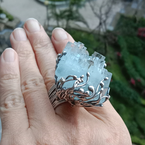 アクアマリン ミネラル ハンドメイド シルバー リング ～「光線