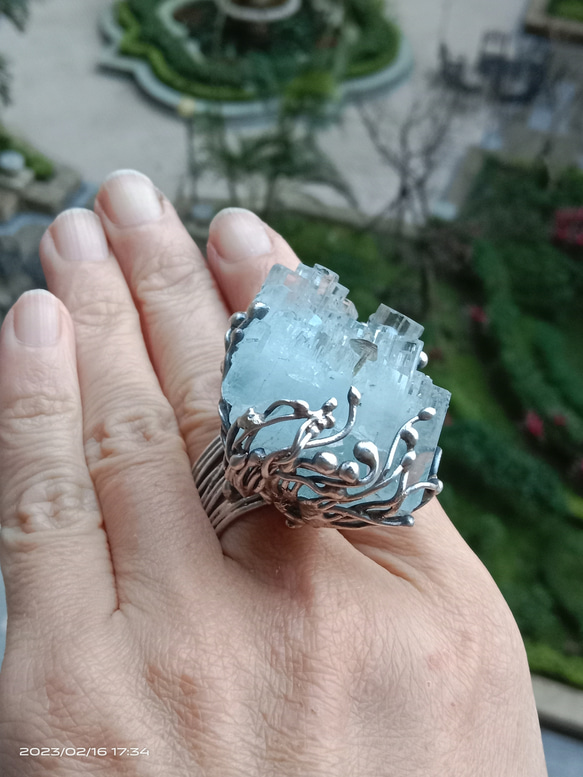 海藍寶原礦手工銀戒 純銀戒指~ 「Light beam」~ Aquamarine Mineral Silver Ring 第6張的照片