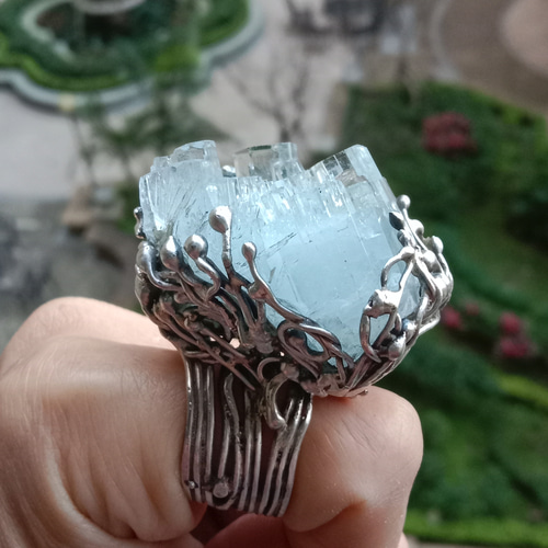 全信頼を寄せる アクアマリン ミネラル ～「光線 リング シルバー ハンドメイド アクセサリー