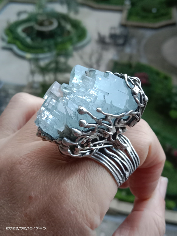 海藍寶原礦手工銀戒 純銀戒指~ 「Light beam」~ Aquamarine Mineral Silver Ring 第10張的照片