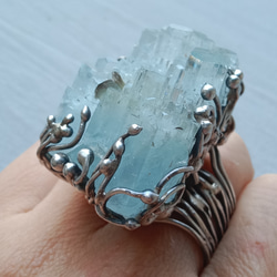 海藍寶原礦手工銀戒 純銀戒指~ 「Light beam」~ Aquamarine Mineral Silver Ring 第2張的照片