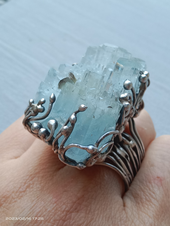 海藍寶原礦手工銀戒 純銀戒指~ 「Light beam」~ Aquamarine Mineral Silver Ring 第2張的照片