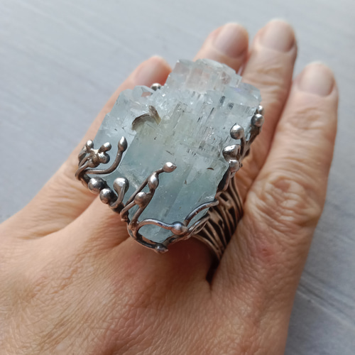 アクアマリン ミネラル ハンドメイド シルバー リング ～「光線