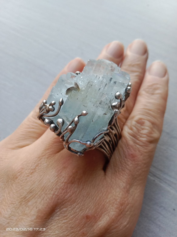 海藍寶原礦手工銀戒 純銀戒指~ 「Light beam」~ Aquamarine Mineral Silver Ring 第14張的照片