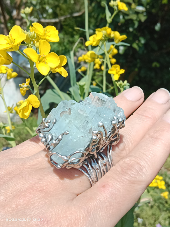 海藍寶原礦手工銀戒 純銀戒指~ 「Light beam」~ Aquamarine Mineral Silver Ring 第1張的照片