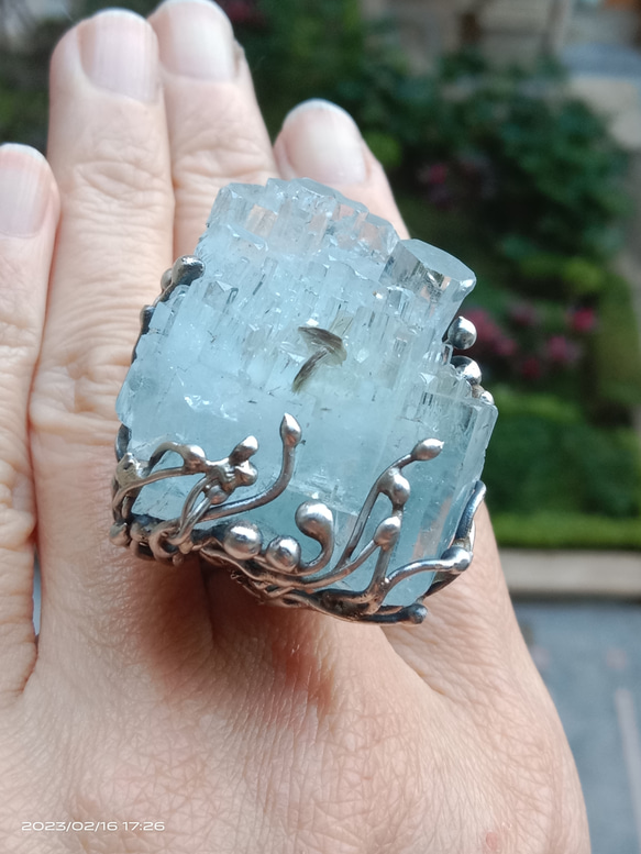 海藍寶原礦手工銀戒 純銀戒指~ 「Light beam」~ Aquamarine Mineral Silver Ring 第15張的照片