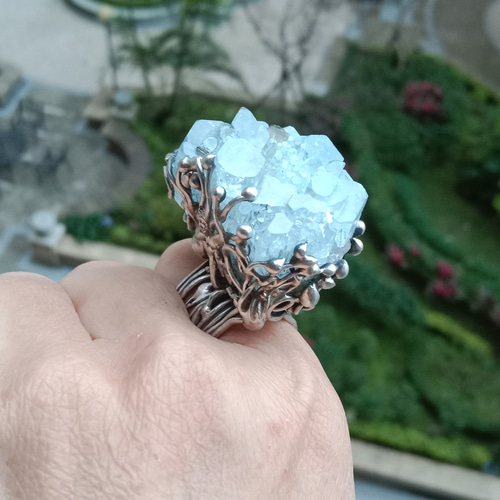 アクアマリン ミネラル ハンドメイド シルバー リング ～「光線