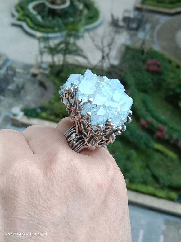 海藍寶原礦手工銀戒 純銀戒指~ 「Light beam」~ Aquamarine Mineral Silver Ring 第9張的照片