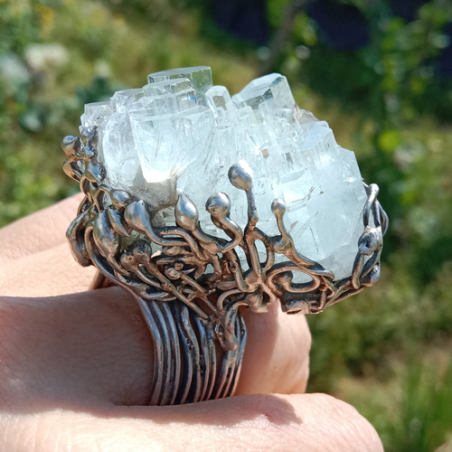アクアマリン ミネラル ハンドメイド シルバー リング ～「光線