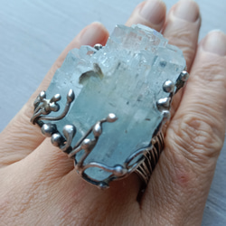 海藍寶原礦手工銀戒 純銀戒指~ 「Light beam」~ Aquamarine Mineral Silver Ring 第13張的照片