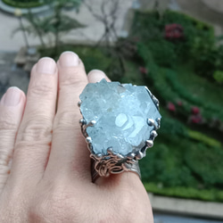 海藍寶原礦手工銀戒 純銀戒指~ 「Light beam」~ Aquamarine Mineral Silver Ring 第4張的照片