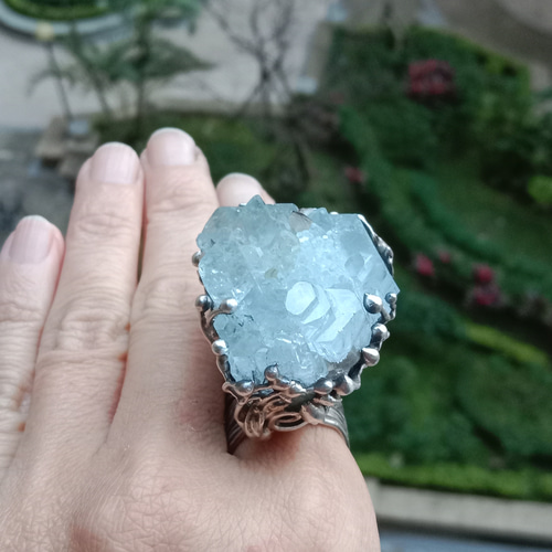 アクアマリン ミネラル ハンドメイド シルバー リング ～「光線