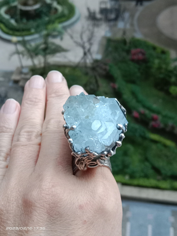 海藍寶原礦手工銀戒 純銀戒指~ 「Light beam」~ Aquamarine Mineral Silver Ring 第4張的照片