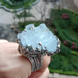 海藍寶原礦手工銀戒 純銀戒指~ 「Light beam」~ Aquamarine Mineral Silver Ring 第5張的照片