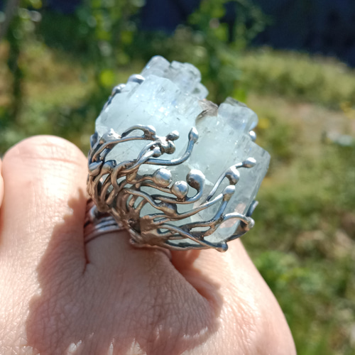 アクアマリン ミネラル ハンドメイド シルバー リング ～「光線
