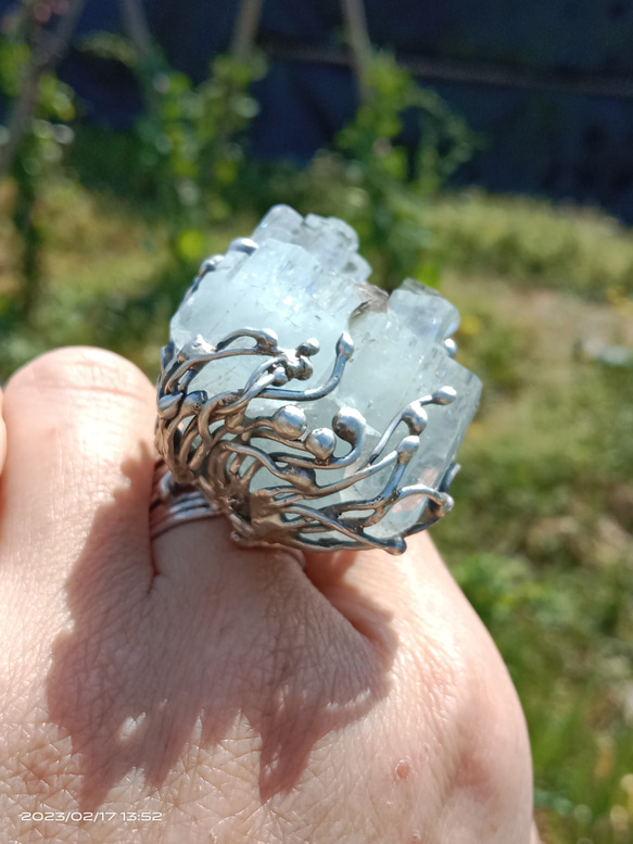 海藍寶原礦手工銀戒 純銀戒指~ 「Light beam」~ Aquamarine Mineral Silver Ring 第17張的照片