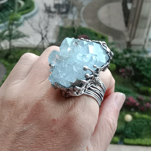 アクアマリン ミネラル ハンドメイド シルバー リング ～「光線