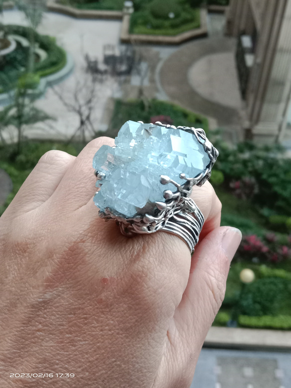 海藍寶原礦手工銀戒 純銀戒指~ 「Light beam」~ Aquamarine Mineral Silver Ring 第7張的照片