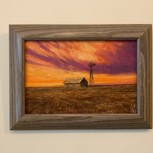 手描きの油絵作品】夕焼けに染まる空と風 絵画 JO's art gallery