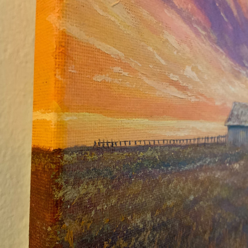 手描きの油絵作品】夕焼けに染まる空と風 絵画 JO's art gallery