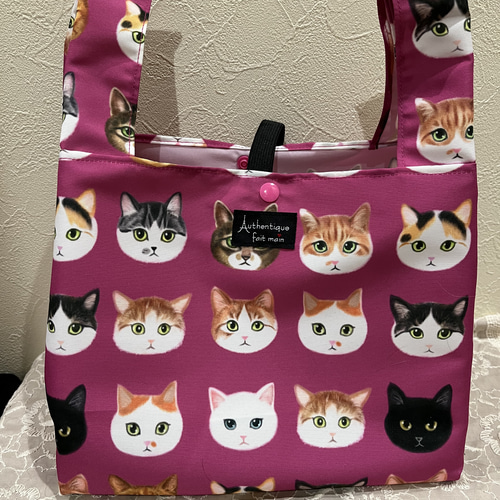 エコバッグ・コンビニサイズ☆撥水加工生地/猫柄・日本猫/ピンク エコ