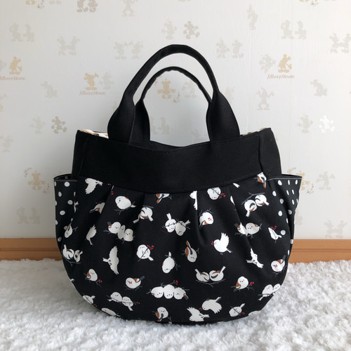 1480．大人可愛い シマエナガ柄 ポケットたくさん2wayころぽて