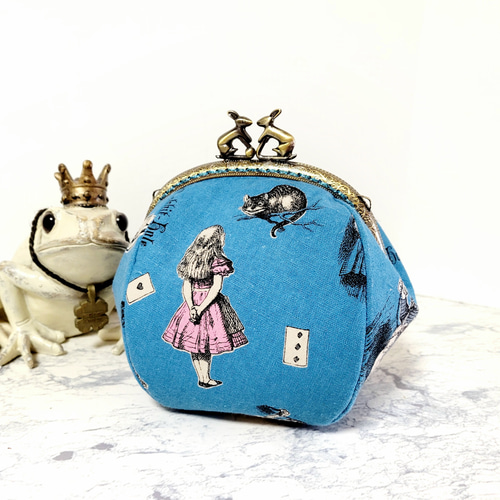 魔術開運✨綺麗なポーチ うさぎ口金まん丸ポーチ(大)「不思議の国のアリスver.」 がま口
