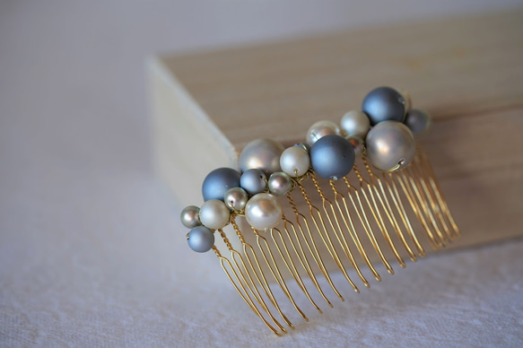 【＊＊浴衣の装いに～清らかブルー髪飾り＊＊】vintageパール＊ ヘアコーム 3枚目の画像