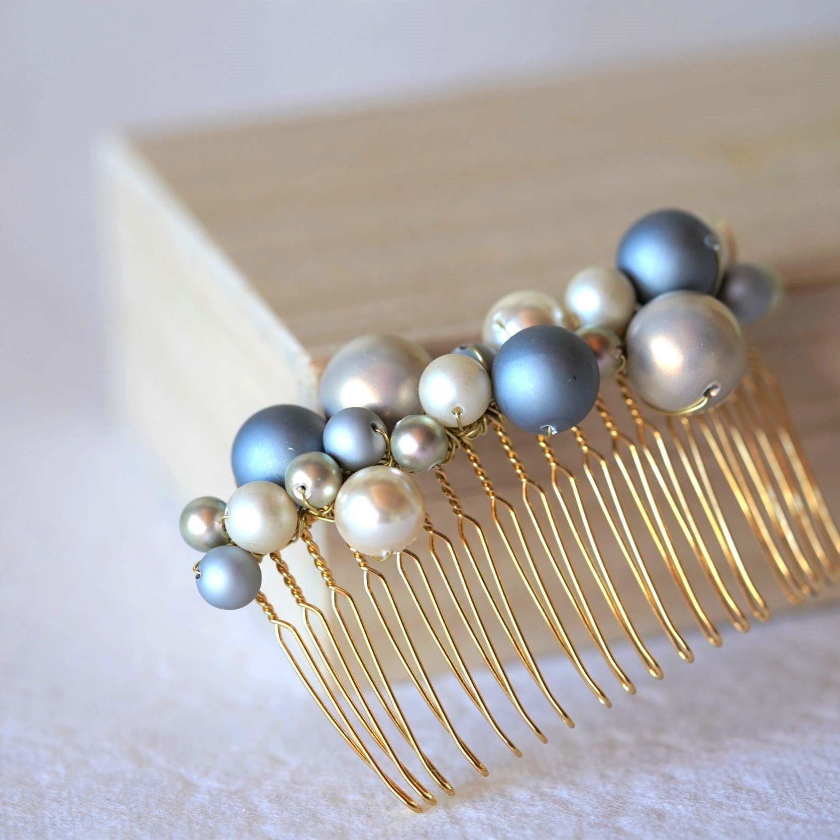 【＊＊清らかブルー髪飾り＊＊】vintageパール＊ ヘアコーム 5,688円