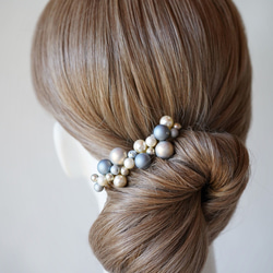 【＊＊浴衣の装いに～清らかブルー髪飾り＊＊】vintageパール＊ ヘアコーム 2枚目の画像
