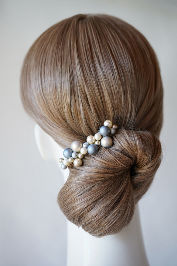 【＊＊浴衣の装いに～清らかブルー髪飾り＊＊】vintageパール＊ ヘアコーム 2枚目の画像