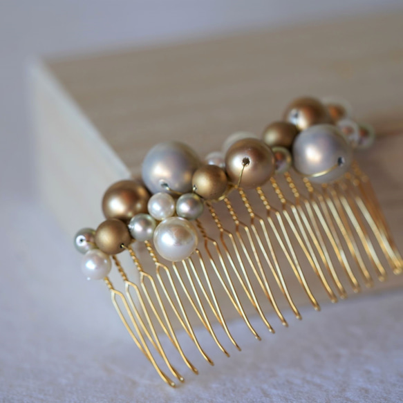 【＊＊フォーマル髪飾り・七五三・結婚式参列に＊＊】 -vintageパール＊ ヘアコーム（gold)- 1枚目の画像